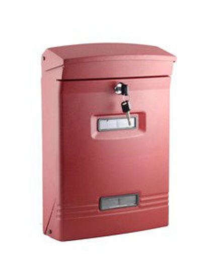 Immagine di cassetta postale in alluminio, colore rosso, misure cm. l.26 p.11 h.38                                                                                                                                                                                                                                                                                                                                                                                                                                              
