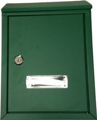 Immagine di cassetta postale in acciaio, colore verde, misure cm.l.21,5 p.7 h.30,5                                                                                                                                                                                                                                                                                                                                                                                                                                              
