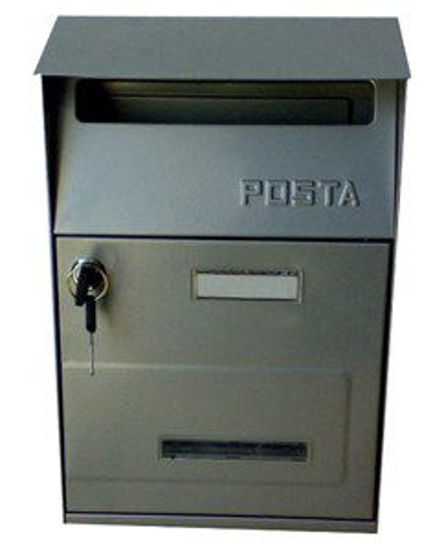 Immagine di cassetta postale in acciaio, colore grigio, misure cm. l.21,5 p.10,5 h.32                                                                                                                                                                                                                                                                                                                                                                                                                                           