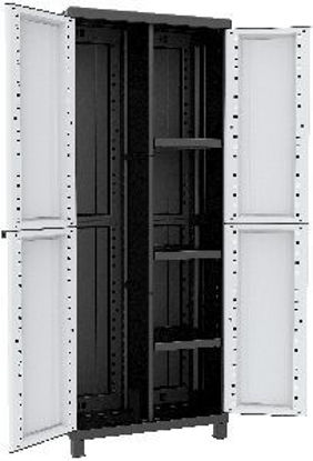 Immagine di Armadio a 2 ante portascope con 3 ripiani regolabili,resistente alla pioggia,tempo di montaggio20 minuti, portata del ripiano uniformemente distribuita 10kg, colore grigio-nerodimensione 68x39x170 cm                                                                                                                                                                                                                                                                                                             