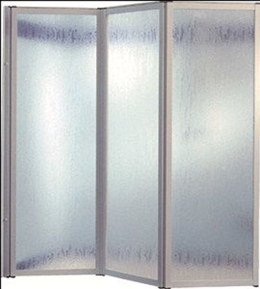 Immagine di parete vasca mercurio, composta da tre ante cm.40, struttura in alluminio colorato bianco, vetro temperato trasparente mm.4, misure cm. l.120 h.140                                                                                                                                                                                                                                                                                                                                                                 