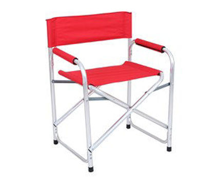 Immagine di sedia regista pieghevole, struttura in allumino, seduta in textilene colore rosso, dimensioni cm.59x48 h.78                                                                                                                                                                                                                                                                                                                                                                                                         