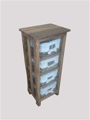 Immagine di Mobile cassettiera in legno con 4 cesti con fodera bianca 40x30x90cm                                                                                                                                                                                                                                                                                                                                                                                                                                                