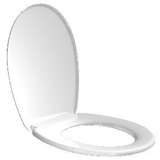Immagine di Sedile wc. standard bianco, gr.600 in polipropilene, cerniere in plastica, estraibile per permettere una comoda pulizia. ( click & wash)                                                                                                                                                                                                                                                                                                                                                                            