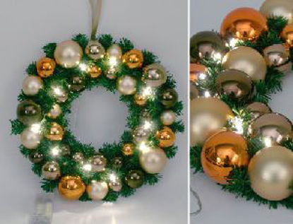 Immagine di Ghirlanda natalizia con palline oro e luci incorporate 10 led d.30cm                                                                                                                                                                                                                                                                                                                                                                                                                                                