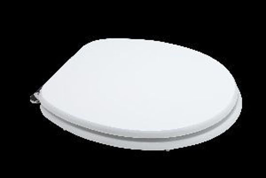 Immagine di sedile copriwater universale, in legno mdf, cerniere in acciaio cromato, misure cm.37,5x44,3/49,3 h.5, laccato bianco                                                                                                                                                                                                                                                                                                                                                                                               