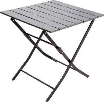 Immagine di tavolo pieghevole, struttura in acciaio verniciato con polveri epossidiche, ripiano con doghe in polywood colore grigio, dimensionicm.70x70 h.73                                                                                                                                                                                                                                                                                                                                                                    