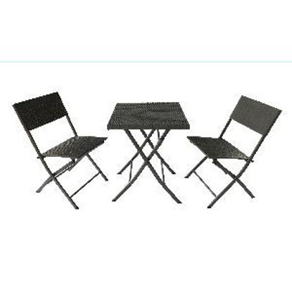 Immagine di set giardino bistro, struttura in acciaio verniciato, composto da 1 tavolo pieghevole in plastica dimensioni cm. 40/45x57,5 h.81, 2 sedie pieghevoli dimesnioni cm. 58x58 h.7                                                                                                                                                                                                                                                                                                                                       