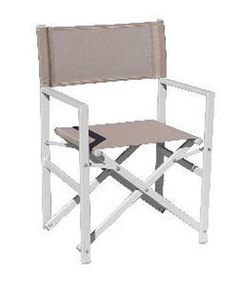 Immagine di sedia regista sandy, in alluminio bianco tubo sezione rettangolare mm. 40x20, seduta in textilene gr.650 colore tortora, misure cm.55x52 h.86                                                                                                                                                                                                                                                                                                                                                                       
