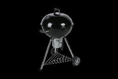Immagine di barbeque kettle a carbonella, in acciaio verniciato colore nero, con coperchio e termometro controllo cottura, griglia cottura diametro cm.57, con due ruote, dimensioni cm.75x64 h.104                                                                                                                                                                                                                                                                                                                             